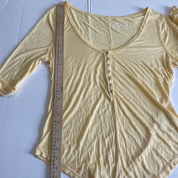 Anthropologie Pilcro Modal Yellow Ruched Sleeves Boho Semi Sheer Top Sz L - Picture 7 of 15